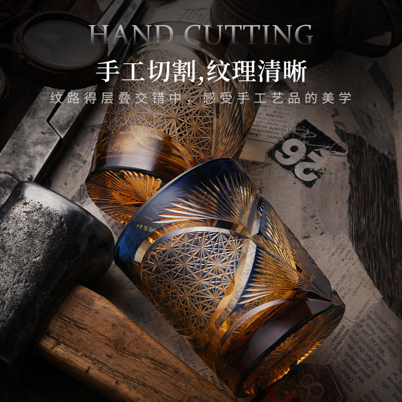 Ly rượu mạnh chạm khắc thủ công phong cách Nhật Bản của Edo Kieko, hộp quà ly rượu whisky pha lê bình minh cổ điển gia dụng, quà tặng