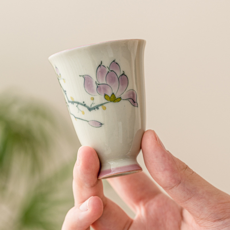 Cốc Trà Hoa Mộc Lan vẽ tay cốc trà cốc chủ nhân cá nhân cốc đơn gốm sứ cao cấp cốc trà đơn