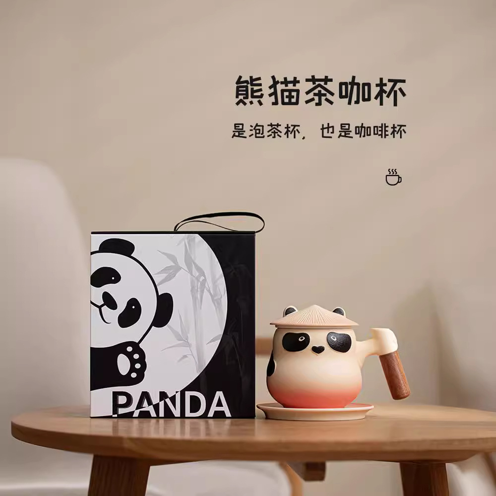 Cốc pha trà tách trà gấu trúc quà tặng sáng tạo cốc gốm sứ có nắp cốc sứ văn phòng