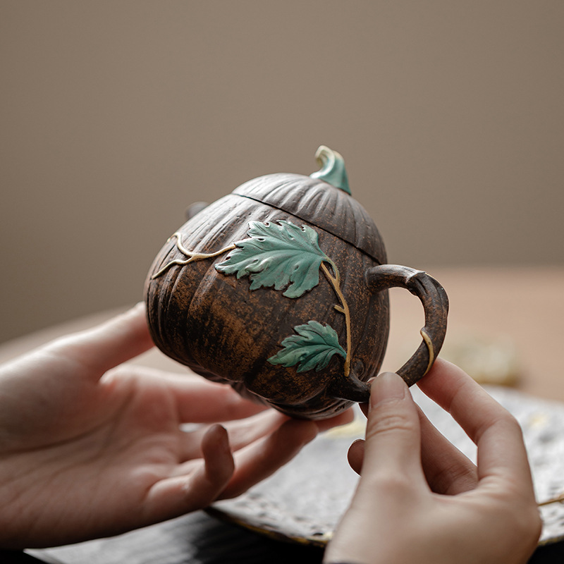 Ấm trà bí đỏ bùn đá cũ ấm trà dụng cụ pha trà kungfu cổ điển văn phòng gia dụng ấm trà gốm sứ ấm đơn hộp quà