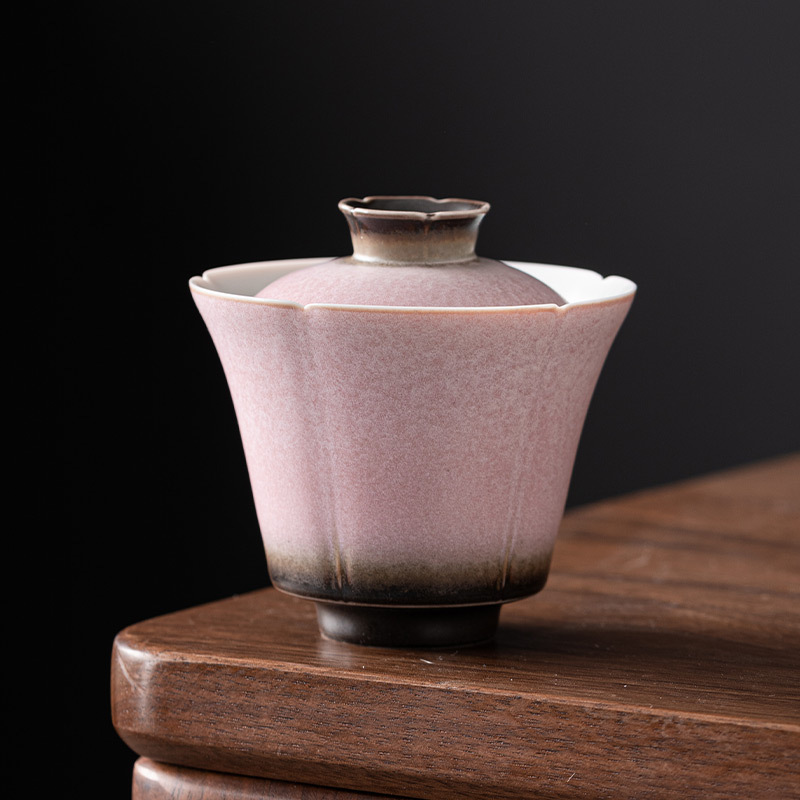 Lò biến cánh hoa bát nắp tam tài cốc trà Bộ trà Kungfu gốm sứ chống bỏng một tay Bát pha trà gia dụng có nắp cao cấp