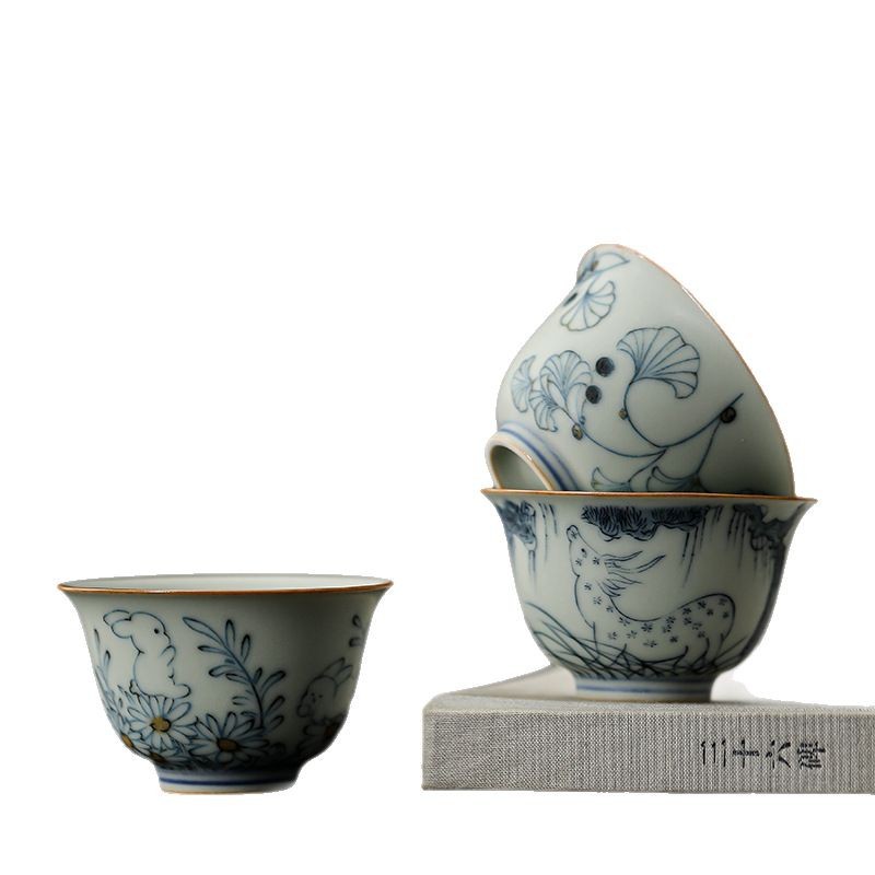 Cốc đơn gốm sứ Yaqing cốc trà cốc trà nhỏ đế cốc đĩa bát trà gia dụng cốc khách cốc uống trà bộ trà Kung Fu