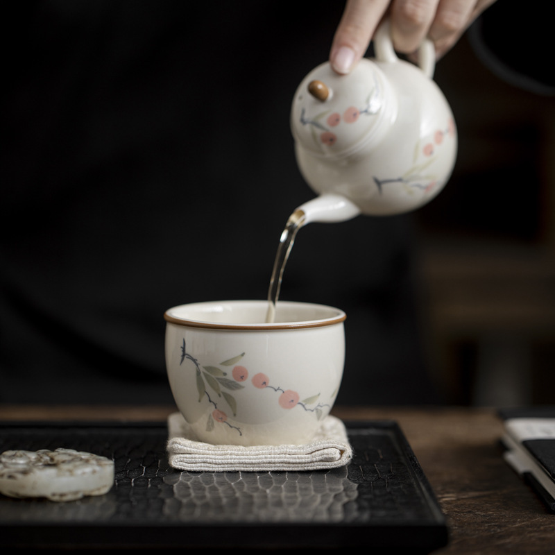 Cốc trà gốm sứ tráng men màu hồng cốc đơn cốc chủ nhân cao cấp dụng cụ trà Kung Fu Trung Quốc mới gia dụng cốc trà gốm sứ