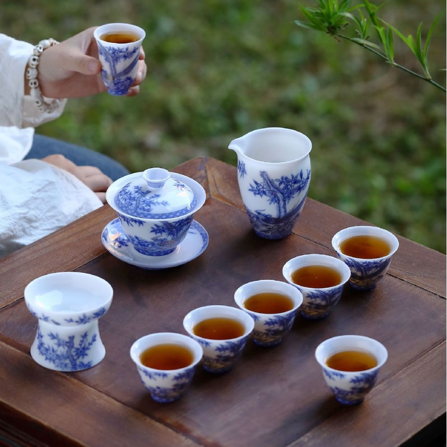 Bộ ấm trà Kung Fu bằng sứ ngọc bích loại đá Bộ ấm trà Bát sứ trắng văn phòng cao cấp sang trọng nhẹ gia dụng Hộp quà cốc trà