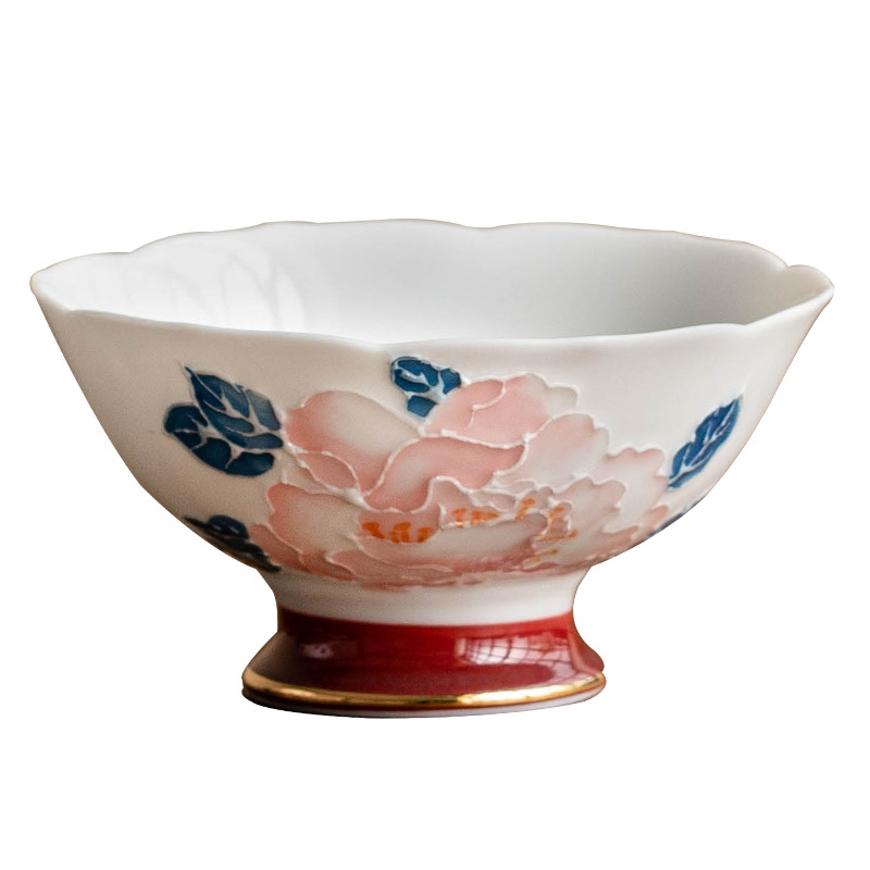 Cốc miệng hoa mẫu đơn vẽ tay cốc trà gốm sứ gia dụng cốc chủ nhân cốc trà Kung Fu cốc trà hộp quà