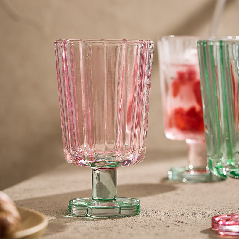 Cốc thủy tinh cao cấp phối màu Thời Trung Cổ phong cách Instagram giá trị cao Hoa Sâm panh rượu vang đỏ kem uống lạnh Cốc uống nước