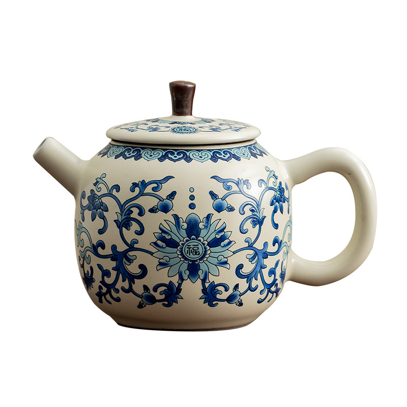 Ấm trà màu xanh và trắng, ấm trà gốm sứ lò Ru, ấm trà dụng cụ pha trà Kung Fu gia dụng, ấm đơn, ấm lọc cổ điển
