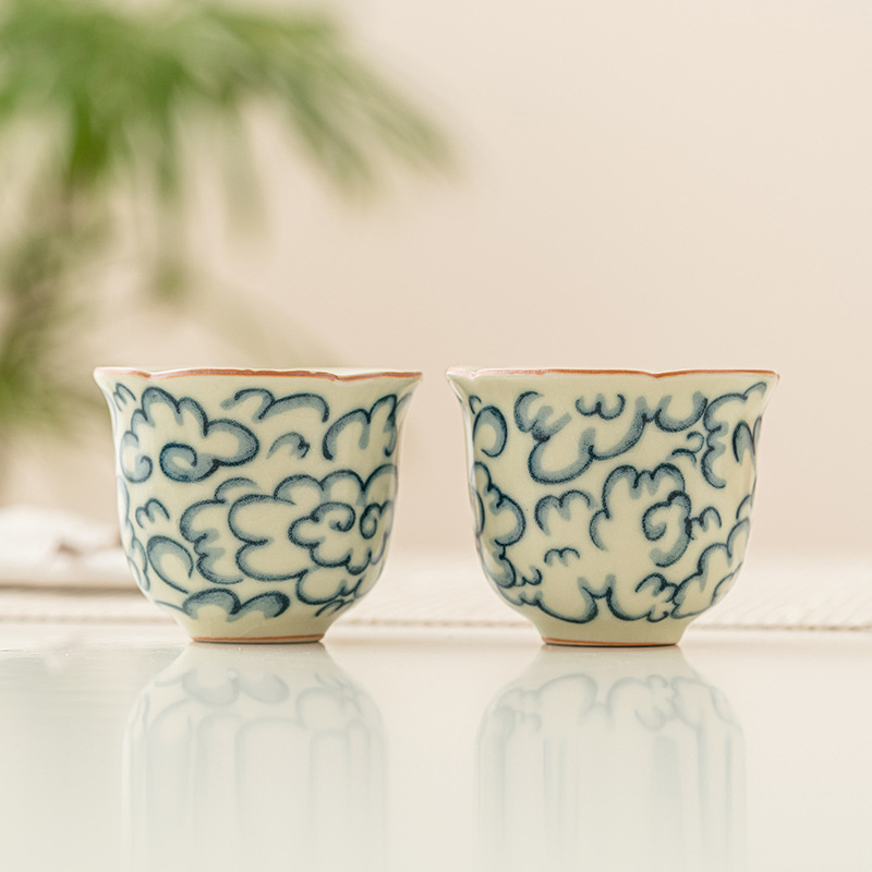 Cốc chuông hình đám mây tốt lành kiểu Trung Quốc, cốc chủ nhân, cốc trà Kung Fu cao cấp Ru Kiln, cốc đơn, cốc trà nhỏ có thể mở được