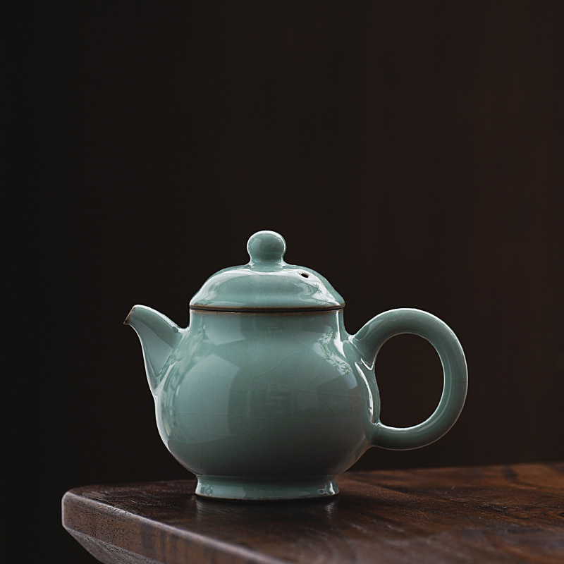 Bộ ấm trà Kung Fu bằng gốm sứ ở lò Houhu Ấm trà nhỏ Lò Ru Ấm trà đơn màu lục lam có thể giữ ấm pha trà đơn thủ công