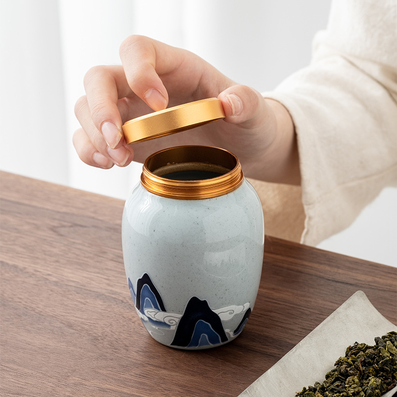 Hũ đựng trà gốm sứ hũ đựng trà nhỏ chống ẩm hũ đựng đồ gia dụng