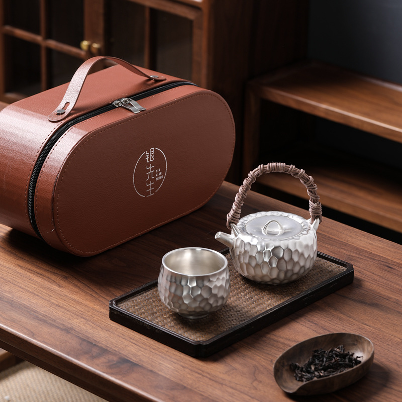 Bộ ấm trà Kung Fu 999 bạc sterling một ấm một cốc gốm hình búa nâng xà văn phòng quà tặng di động du lịch