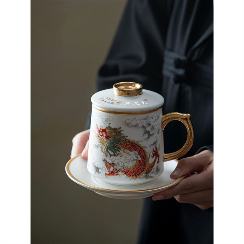 Cốc trà Kung Fu bằng sứ ngọc bích nướng chay tách trà có nắp cao cấp gốm sứ văn phòng pha trà lưu niệm bán buôn