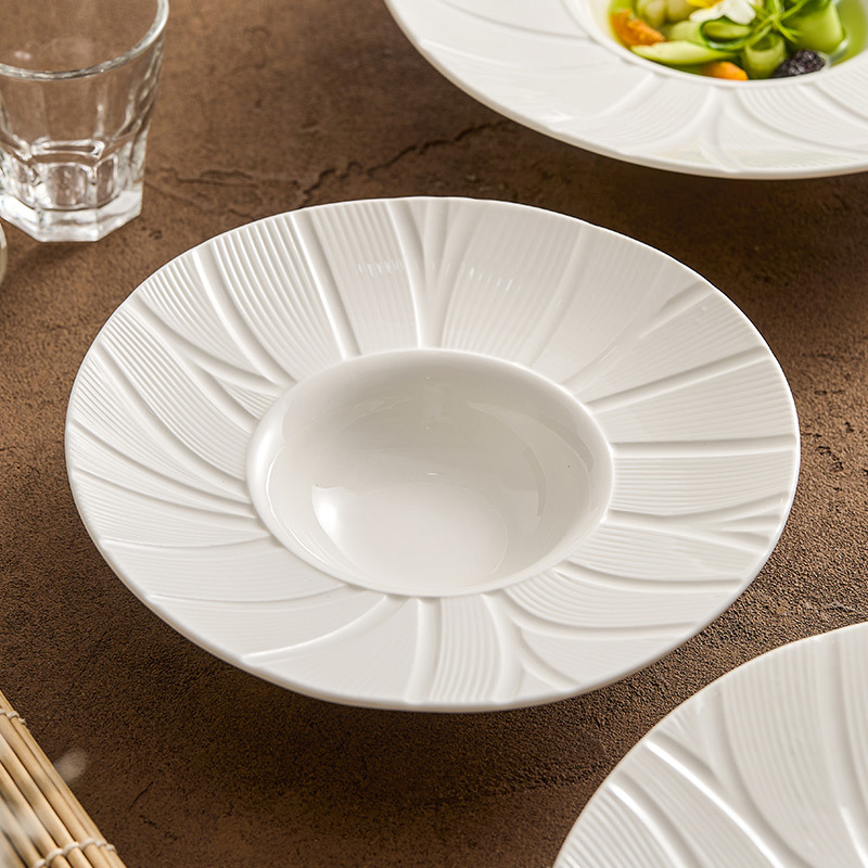 Đĩa sâu gốm sứ Bauhinia, đĩa mũ rơm, bộ đồ ăn, đĩa salad sáng tạo, đĩa ăn cao cấp, đĩa đẹp, đĩa ăn gia dụng