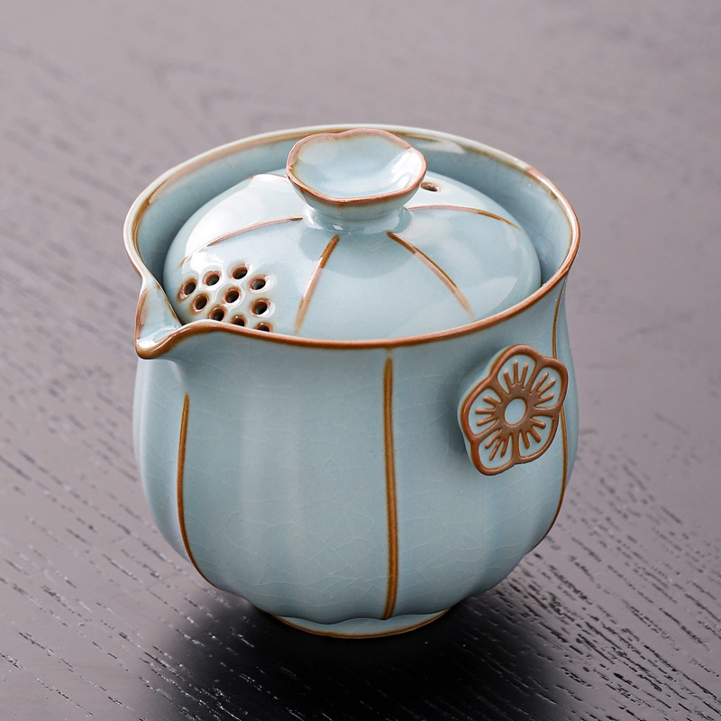 Bộ trà du lịch Ru Kiln Bộ trà Kung Fu cốc nhanh di động ngoài trời Bộ trà một ấm ba tách trà khay trà quà tặng