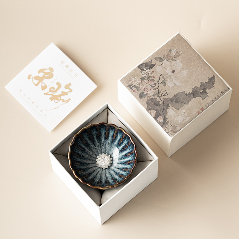 Cốc hoa cúc đổi lò sáng tạo, cốc chủ gốm, cốc uống trà, đồ trang trí bằng bạc, cốc trà, bộ trà Kung Fu, cốc đơn, hộp quà