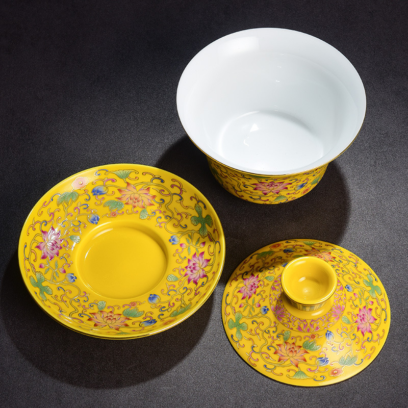 Bát có nắp tam tài tráng men đơn cỡ lớn bộ dụng cụ trà gốm sứ Kung Fu giá sỉ bát trà gia dụng