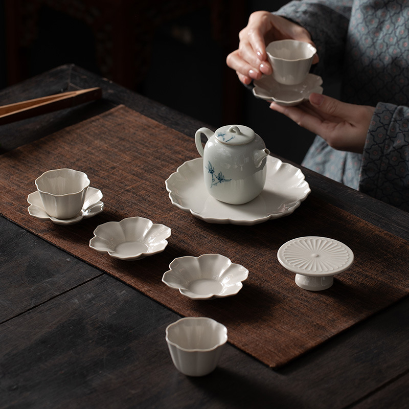 Lót cốc hoa hướng dương màu xám cỏ cây, lót cốc cách nhiệt kiểu Trung Quốc gốm sứ, lót cốc đựng trà chống bỏng, dụng cụ pha trà phối với dụng cụ pha trà lò Ru