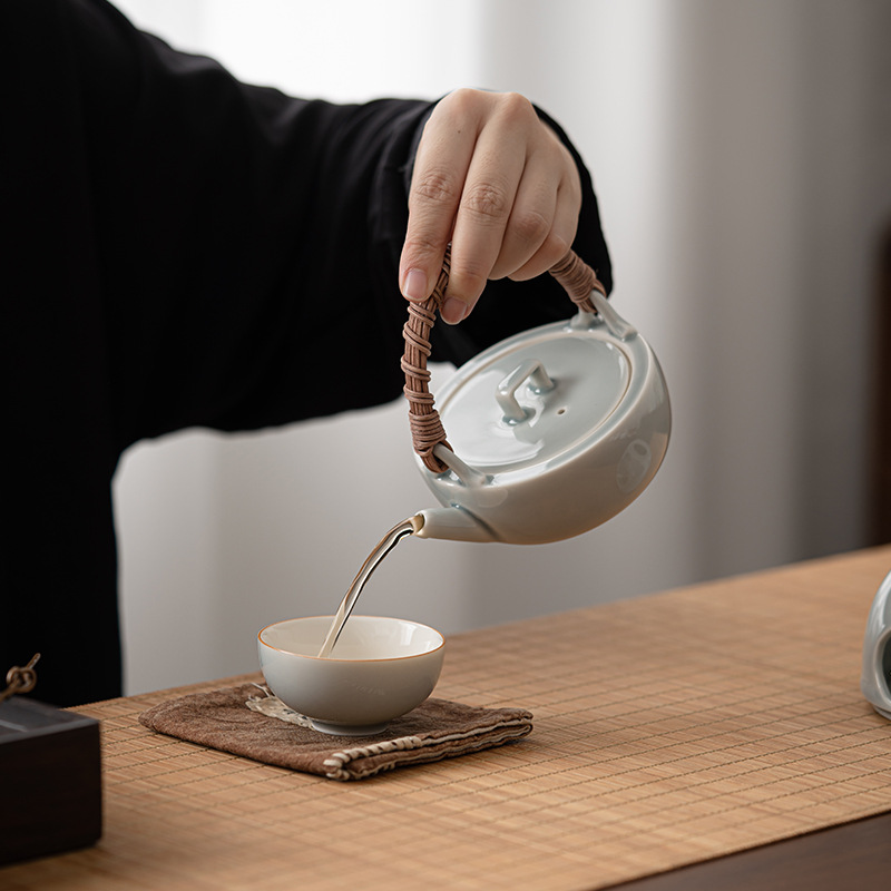 Bộ bếp ấm trà kiểu Nhật tráng men màu xám đá Bộ bếp ấm trà gốm sứ dùng trong gia đình Bếp nướng trà cầm xà ấm chống bỏng