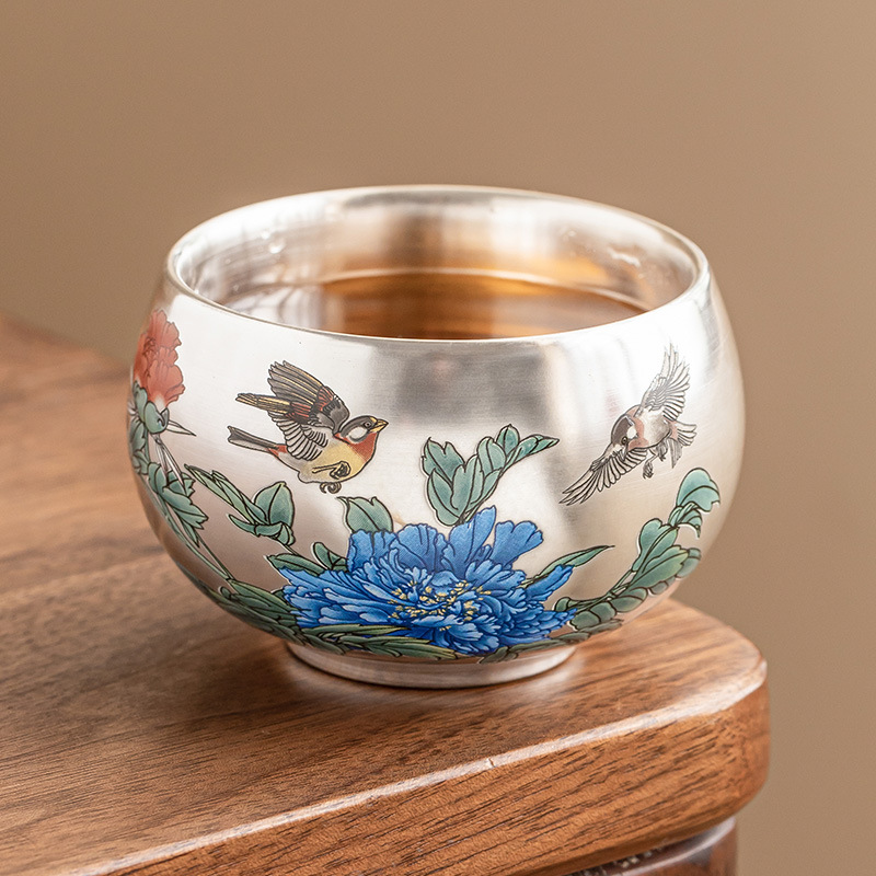 Cốc chủ nhân mạ bạc 999, cốc trà cao cấp sang trọng nhẹ, cốc thiền thiên hương quốc sắc, bộ trà gốm sứ, cốc đặc biệt uống trà