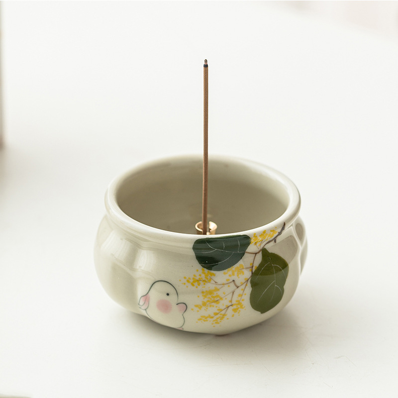 Lư hương ba chân măng xanh ngọc gia dụng Bộ trà Thiền kiểu Trung Quốc Lư hương gốm sứ phụ kiện trà đạo