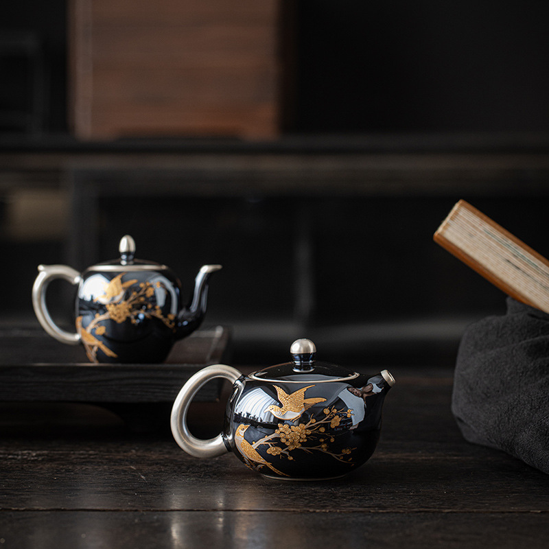 Da'antang bán buôn ấm Xishi lông mày ấm trà mạ bạc thủ công ấm trà Kung Fu tráng men ngọc trai hộp quà