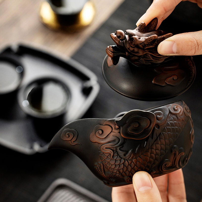 Ấm trà có nắp đậy bằng tay gốm tím Xianglong, cốc trà, cốc trà đơn cao cấp, bát trà chống bỏng gia dụng, bộ trà Kung Fu có nắp