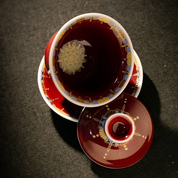 Lanhongmen Đôn Hoàng Sancai Bát trà Cốc trà men gốm sứ gia dụng Bộ trà Cốc trà không nóng Bộ nhỏ