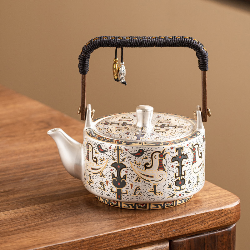 Ấm trà mạ bạc 999 ấm trà gia dụng hình chim phượng hoàng