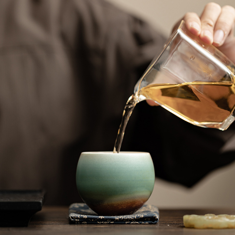 Lò nung Aurora biến màu xanh lá cây hoang dã Long trứng cốc trà gốm sứ cốc cá nhân cốc chủ sở hữu cốc đơn thủ công bộ trà Kung Fu cốc trà