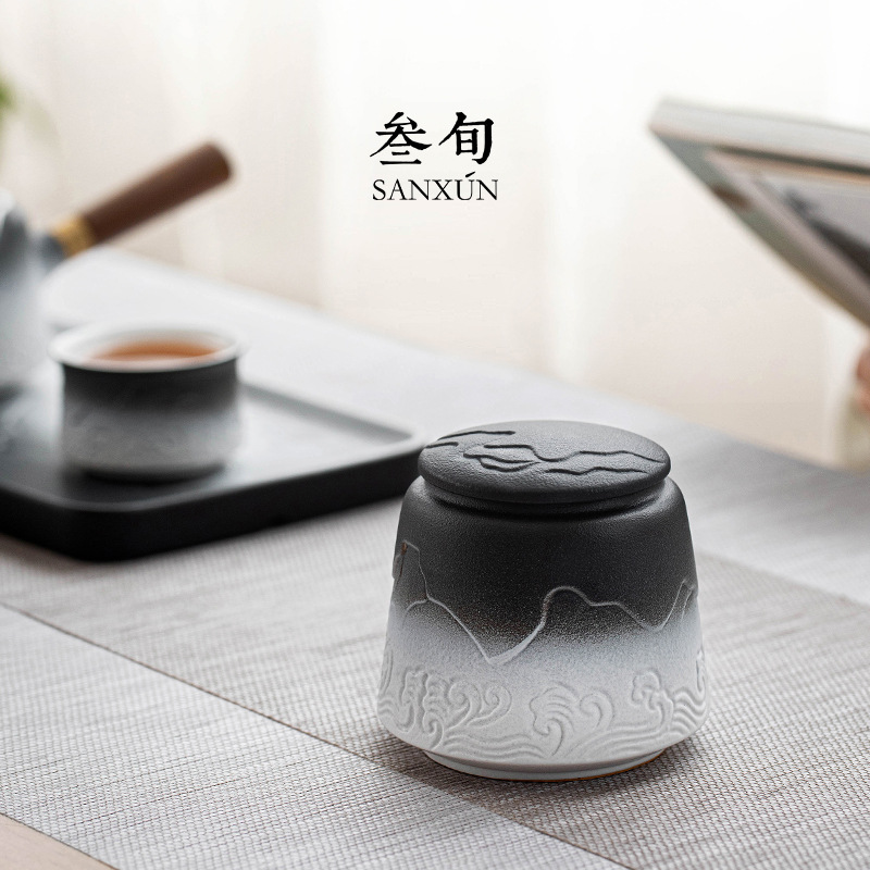 Bình đựng trà Sơn Hải Quan Bình đựng trà kín Bình đựng trà đen Pu'er Bình đựng trà nhỏ thủ công chống ẩm gia dụng