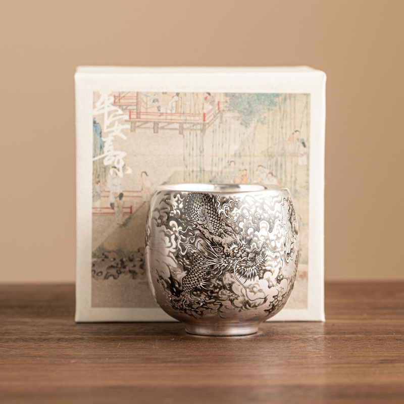 Dragon Opera Bead 999 sterling bạc sứ bào thai mạ bạc cốc trà Bộ trà Kung Fu cốc chủ sở hữu cốc đơn tách trà Tách Trà Cá Nhân