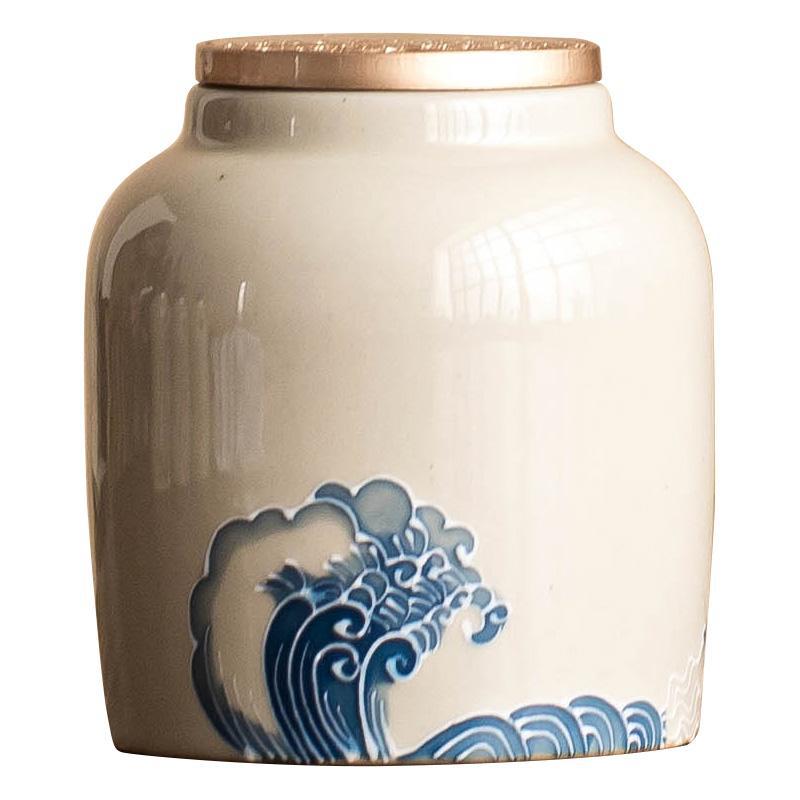 Chậu trà sóng biển xếp chồng, bình đựng đồ, bình kín gia dụng, hộp đựng trà chống ẩm kiểu Trung Quốc mới, bình trà thanh lịch