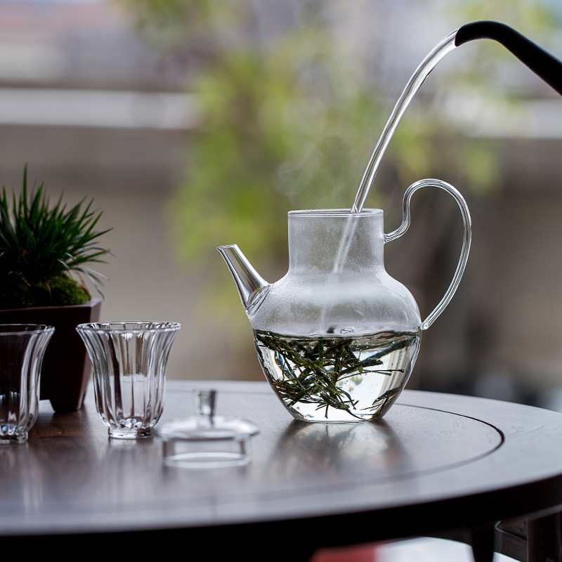 Ấm trà xanh thủy tinh giả Song, dụng cụ pha trà chịu nhiệt gia dụng, ấm trà hoa, ấm trà pha trà Borosilicat cao cỡ lớn, ấm đơn, Bộ Trà Hoa