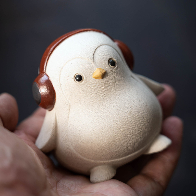 Đồ trang trí thú cưng trà chim cánh cụt cát tím, đồ trang trí khay trà có thể nâng cao tinh tế, đồ trang trí khay trà thủ công mỏ gốc Yixing, trà đạo Kung Fu