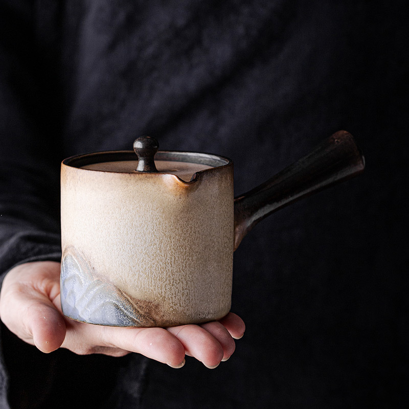Ấm trà tay cầm bên Lò Nung Cangshan dụng cụ pha trà Kung Fu gốm cổ điển gia dụng có tay cầm chống bỏng Lọc ấm đơn