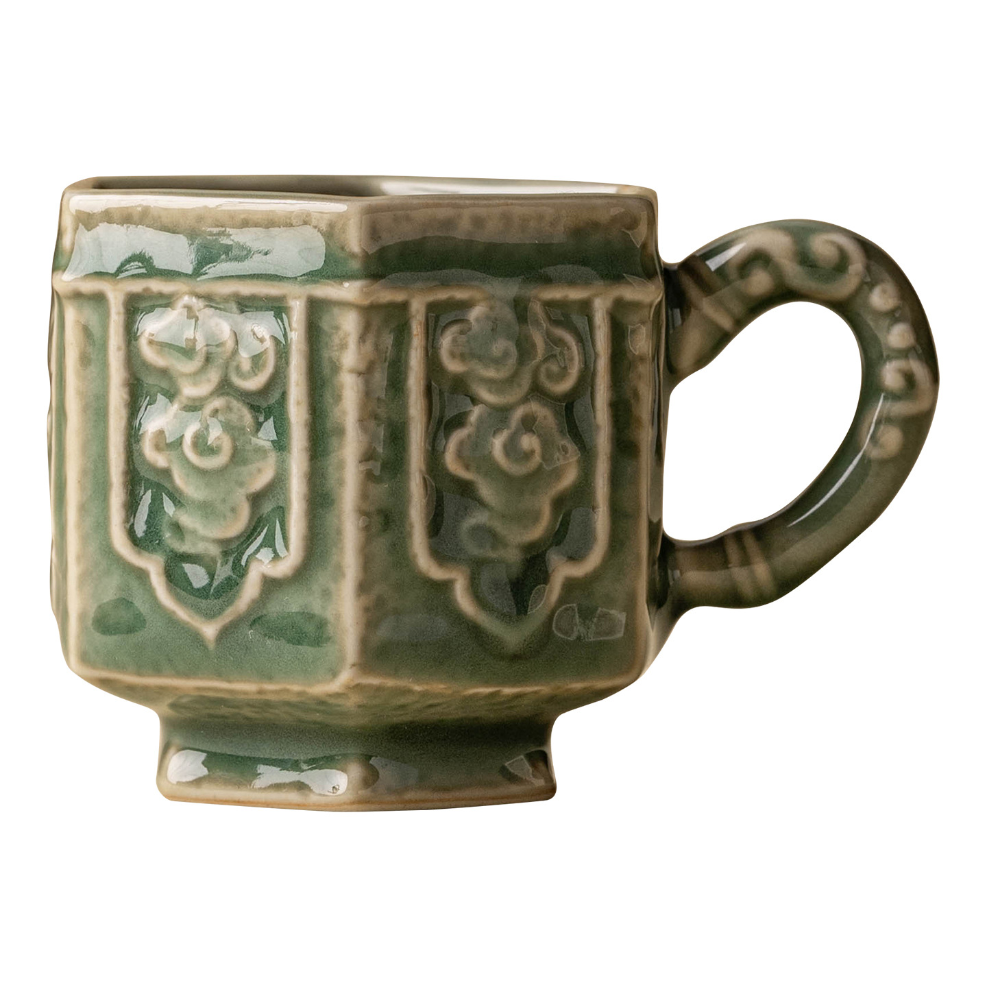 Nhà máy Yue Kiln Celadon Kung Fu Teac's Teacup Teacup Master Teacup Bộ trà gốm Thanh Vân Vân Tay cầm Lục giác Teacup Teacup Teacup Teacup