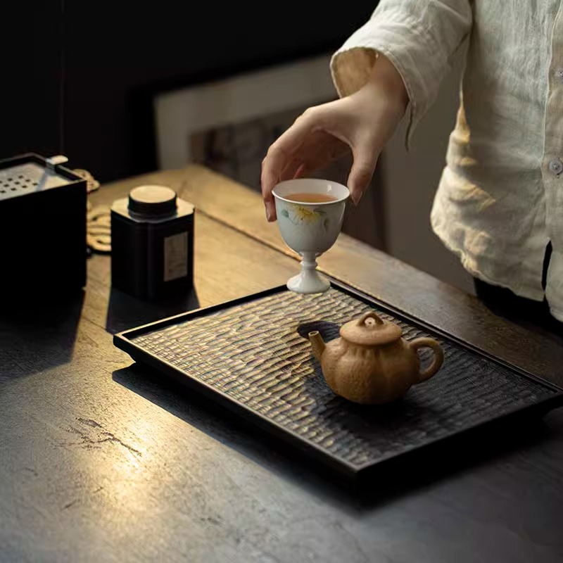 Ấm trà gỗ long não cacbon hóa Mẫu Mới, Khay trà gỗ phong cách Nhật Bản, khay trà bàn pha khô, phụ kiện Bộ trà