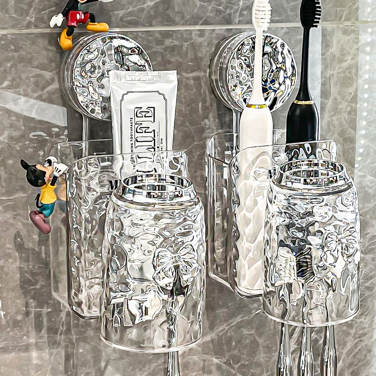 Cốc hút, giá để bàn chải đánh răng, cốc nước súc miệng kiểu mới không đục lỗ, cốc đựng răng phòng tắm treo tường, giá để bàn chải đánh răng điện