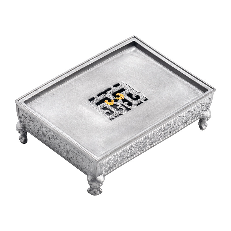 Ấm thiếc cũ mang phong cách Trung Quốc xây nước giả cổ Bộ ấm trà Kung Fu cũ Khay trà bàn ủ khô bàn nâng ấm trà khay đựng nước