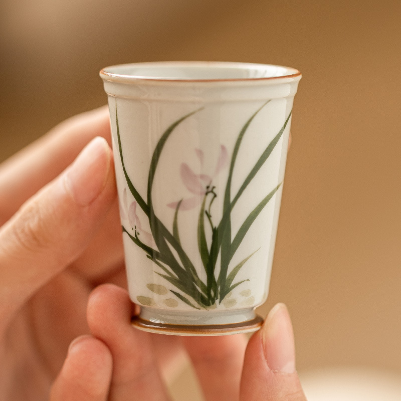 Cốc hương hoa lan vẽ tay, cốc trà, cốc trà gốm sứ Trung Quốc, cốc chủ nhân, bộ trà Kung Fu chuyên dụng cá nhân cao cấp