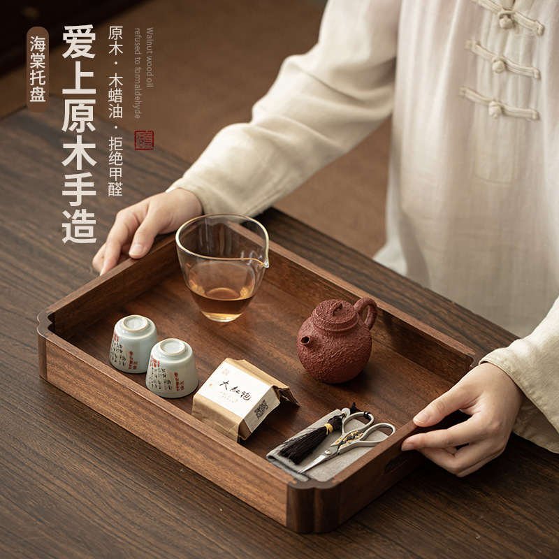 Khay Thu hải đường, Khay trà gỗ nguyên khối đơn giản, khay pha khô, Bộ trà Kung Fu, Khay trà gỗ vuông, khay giải khát