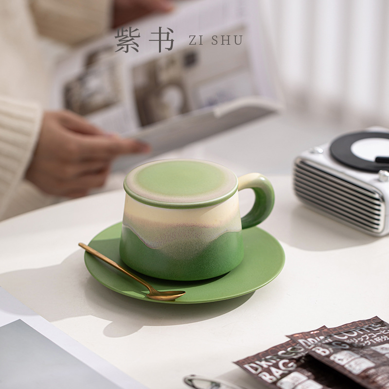 Bộ cốc cà phê và đĩa gradient cốc sứ có nắp văn phòng tại nhà cốc trà chiều quà tặng cặp đôi