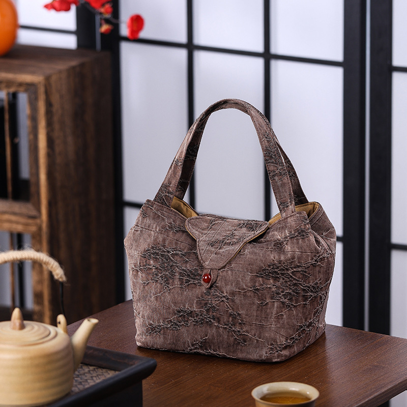 Túi đựng trà xách tay Song Jin túi đựng trà túi mới phong cách Trung Quốc túi xách tay chần bông dày túi đựng trà túi du lịch