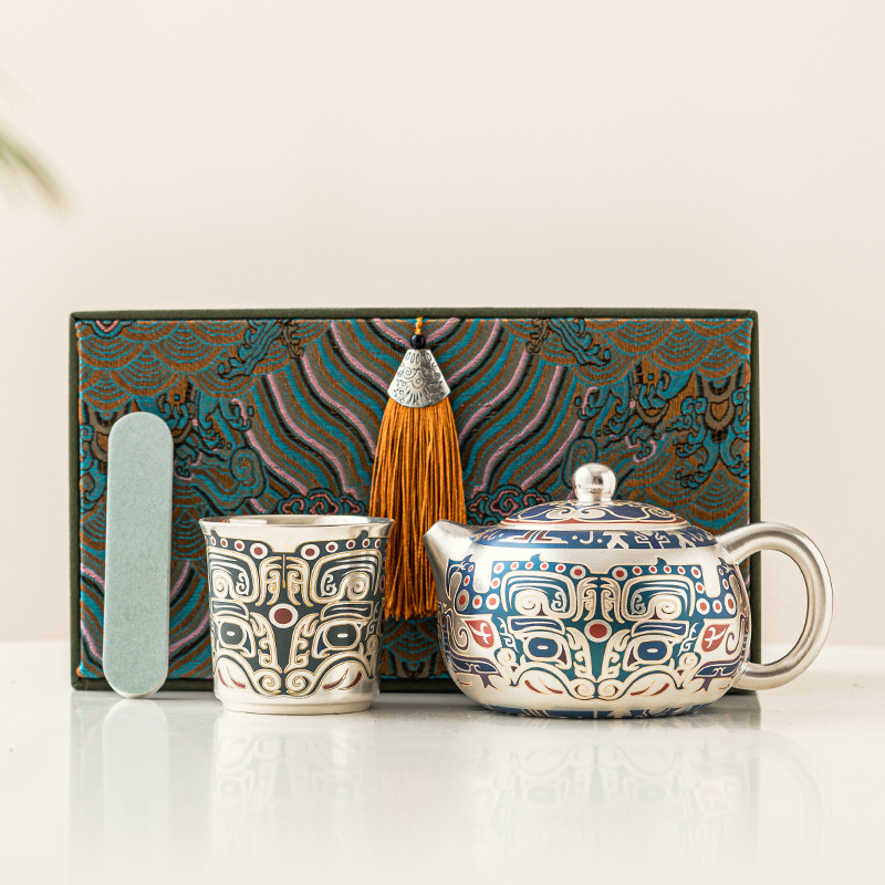 Bộ ấm trà bạc 999, hộp quà tặng cho người lớn tuổi, quà tặng doanh nghiệp cao cấp, ấm trà Kung Fu, tách trà, quà lưu niệm