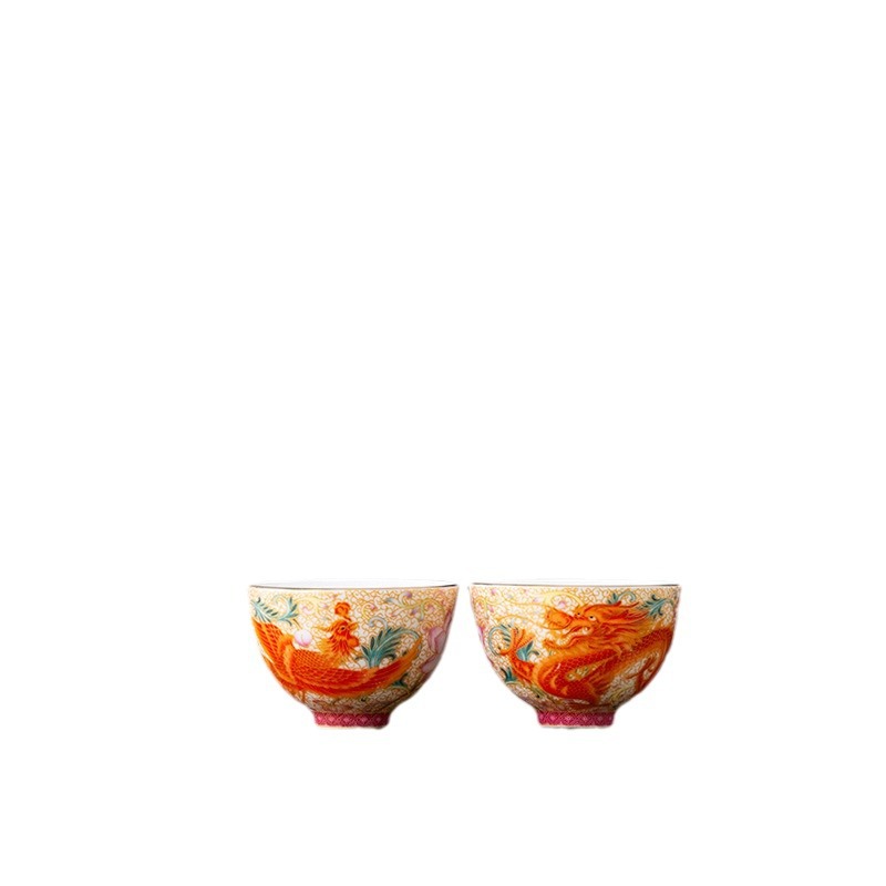 Bộ ấm trà cao cấp Jingdezhen một ấm hai cốc, cốc Rồng và Phượng đổi miệng, cốc trà, hộp quà cưới cặp đôi