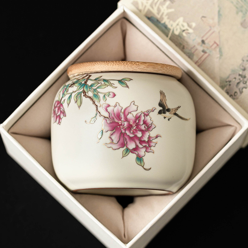 Bình đựng trà chống ẩm Ruyao Bình đựng mỡ lợn Bình đựng hoa mẫu đơn bằng gốm kín Bình đựng trà cầm tay nhỏ Bình rỗng