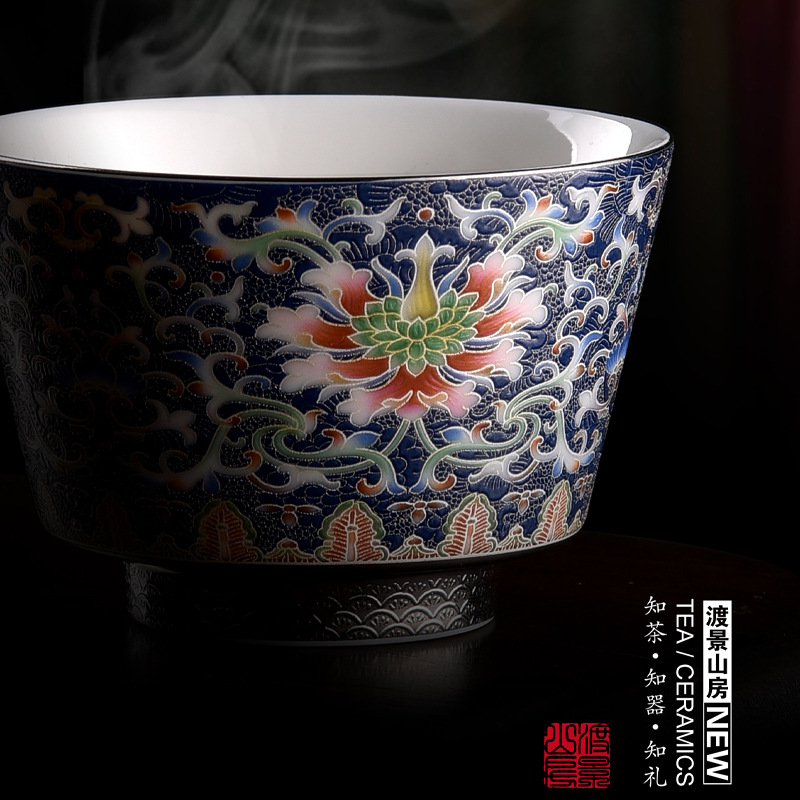 Cốc trà Kung Fu gốm sứ màu bạc chạm khắc Huang Xudong cốc đơn cốc đơn cốc trà men cao cấp chuyên dụng cá nhân