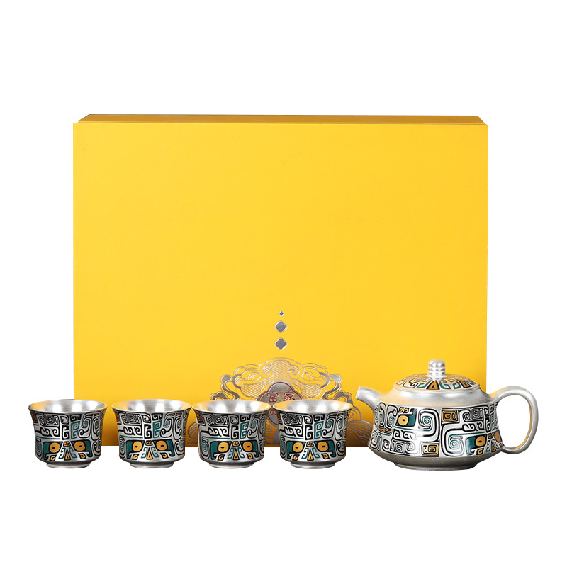 Bộ trà du lịch cầm tay cầm tay văn phòng kiểu Nhật Bản một bình bốn cốc bạc 999 sterling