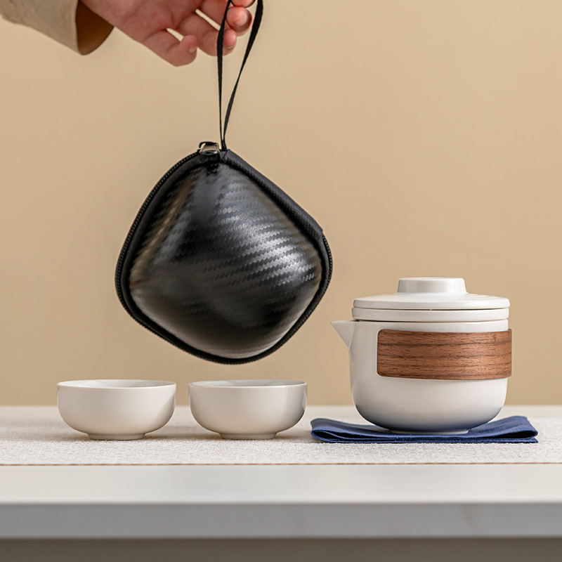 Bộ trà du lịch gốm sứ nhanh cốc di động một nồi hai cốc công ty quà tặng doanh nghiệp ngày lễ lưu niệm logo