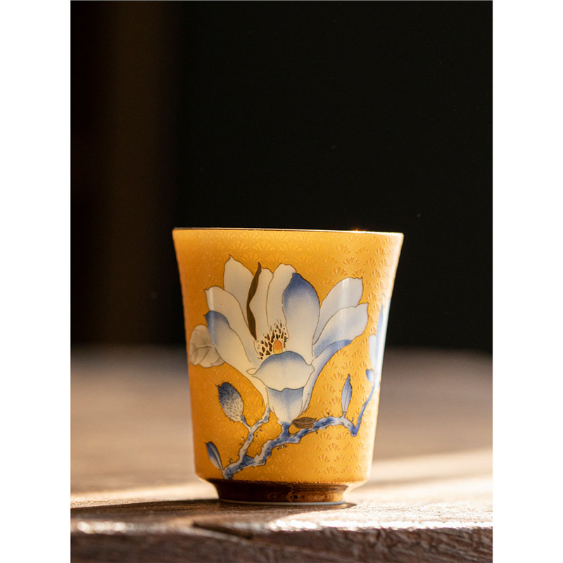 Cốc chủ nhân ngọc bích mỡ cừu sơn vàng cốc đơn gốm sứ nữ sứ trắng gia dụng cốc uống trà cốc trà cá nhân